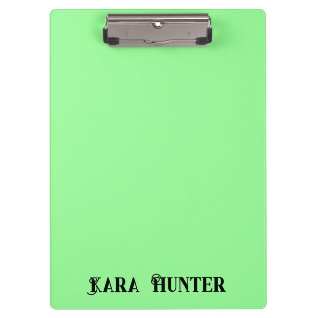 Neon Mint Colour | Modern Black Personalised Scrip Clipboard (Front)