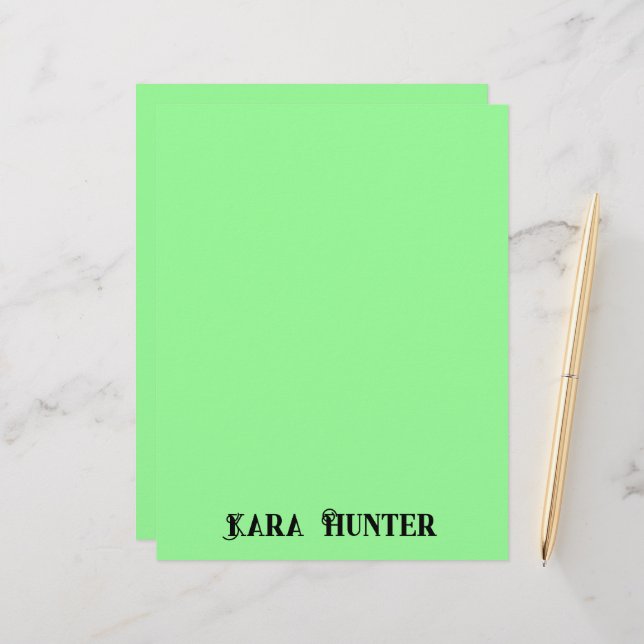 Neon Mint Colour | Modern Black Personalised Scrip Custom Letterhead (Front/Back In Situ)