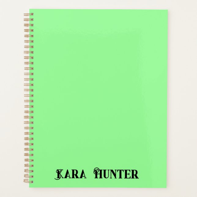 Neon Mint Colour | Modern Black Personalised Scrip Planner (Front)