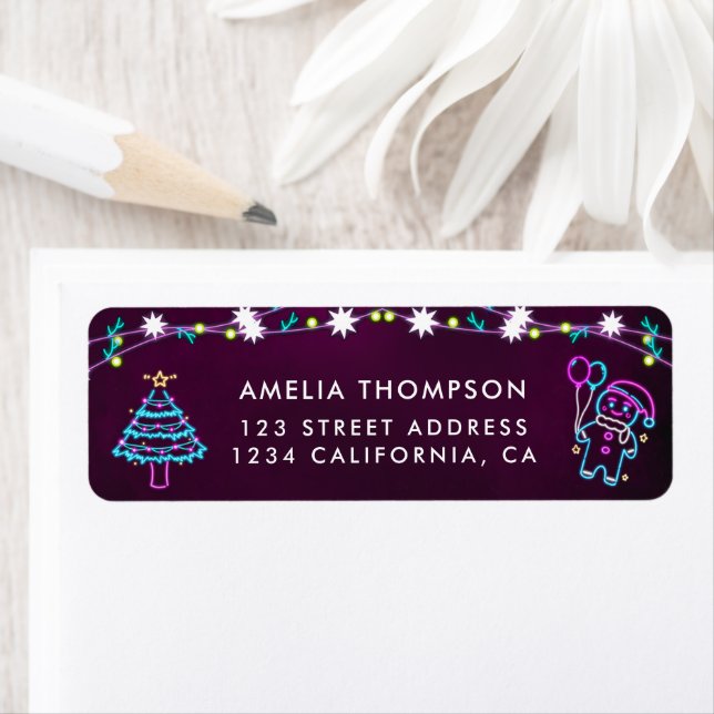 Neon Modern Holiday Christmas Party Return Address Label (Insitu)