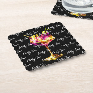 Neon Modern Party Time Personalised Paper Coaster
