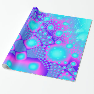 Neon Molecules Psychedelic Fractal Wrapping Paper