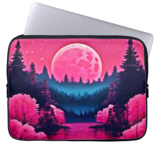 Neon Moonlit Fantasy Forest Lake Laptop Sleeve
