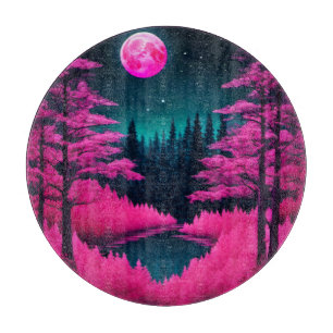 Neon Moonlit Forest Fantasy Art Cutting Board