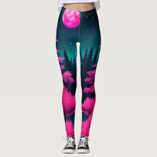 Neon Moonlit Forest Fantasy Art Leggings