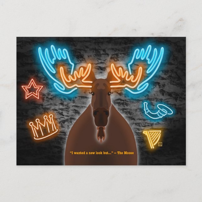 Neon Moose in a Bar Postcard (Front)