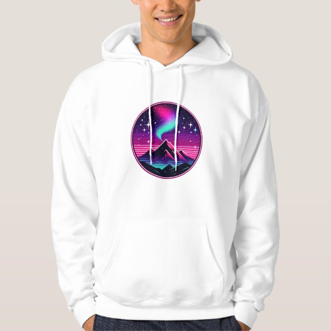 Neon Mountain Under Starry Sky – Futuristic Night  Hoodie (Front)