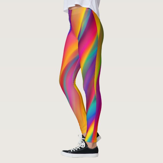 Neon Multi  Colour Rainbow Stripe Leggings (Left)
