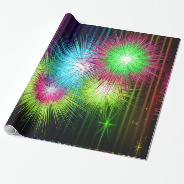 Neon Multi Colour Starburst Paint Splatters Large Wrapping Paper (Unrolled)