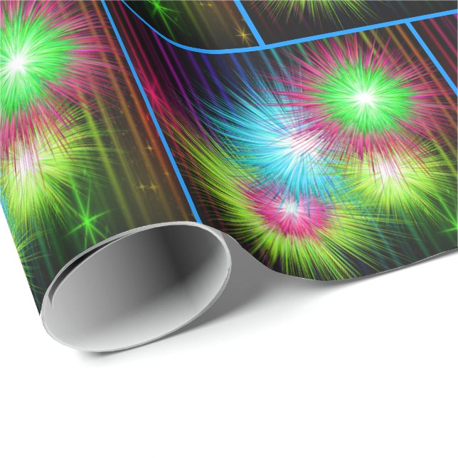Neon Multi Colour Starburst Paint Splatters Wrapping Paper (Roll Corner)