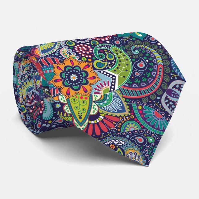 Neon Multicolor floral Paisley pattern Tie (Rolled)