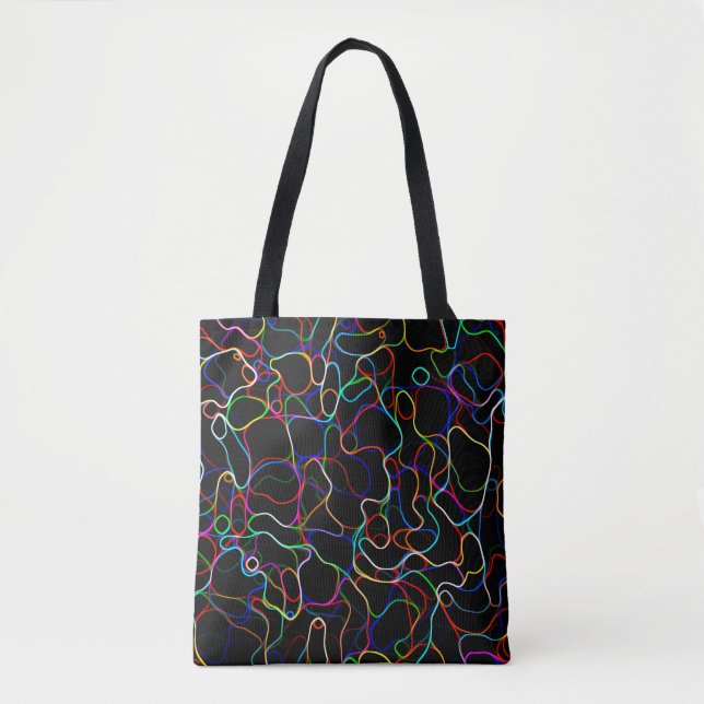 Neon Multicolored Curved Lines Tote Bag (Front)