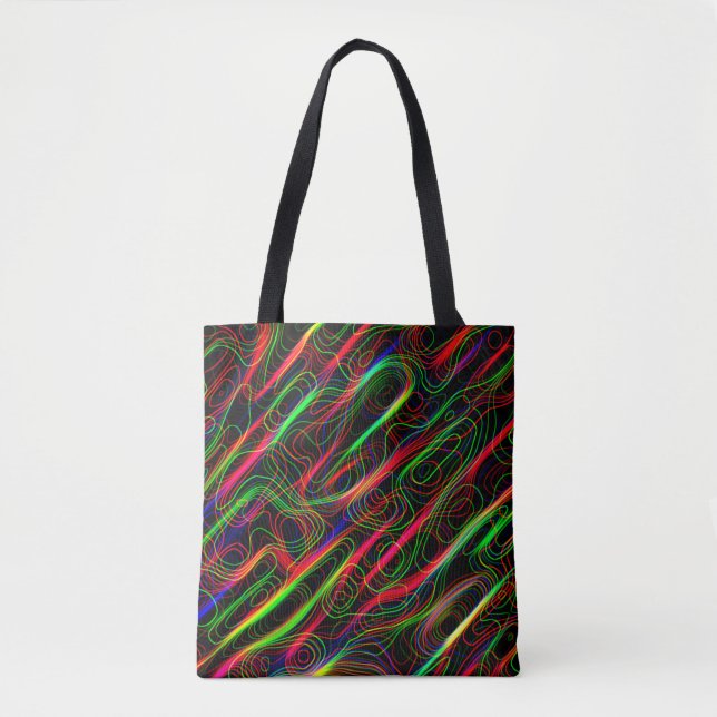 Neon Multicolored Curved Lines Tote Bag (Front)