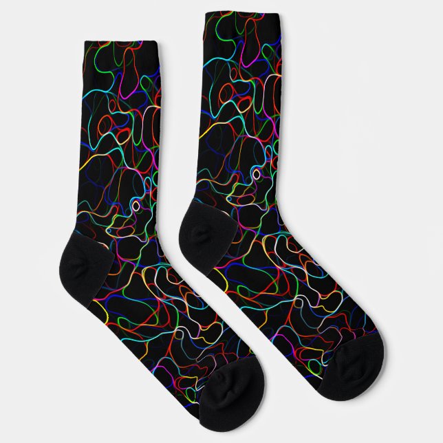 Neon Multicolored Curvy Line Pattern -COOL Socks (Right)