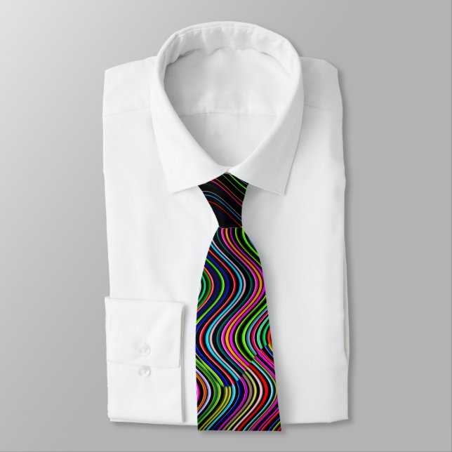 Neon Multicolored Curvy Line Pattern -COOL Tie (Tied)