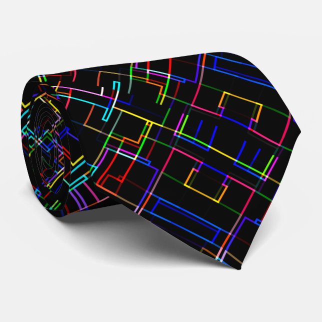 Neon Multicolored Line Pattern -COOL Tie (Rolled)