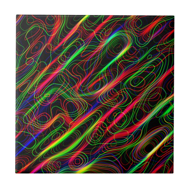 Neon Multicolored Lines Ceramic Tile (Front)
