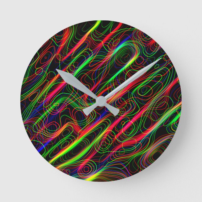 Neon Multicolored Lines Round Clock (Front)