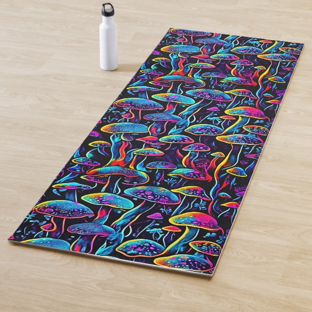 Neon Mushroom Vibes - Bioluminescent Groove Yoga Mat (In Situ)