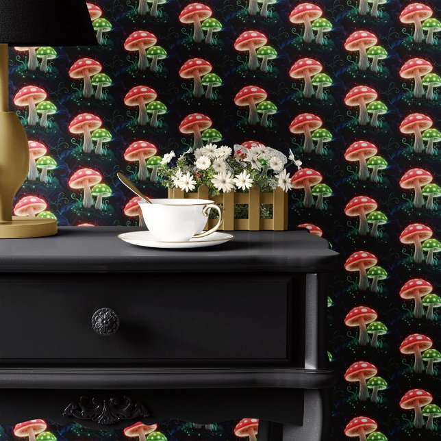 Neon Mushrooms on Black Wallpaper (Creator Uploaded)