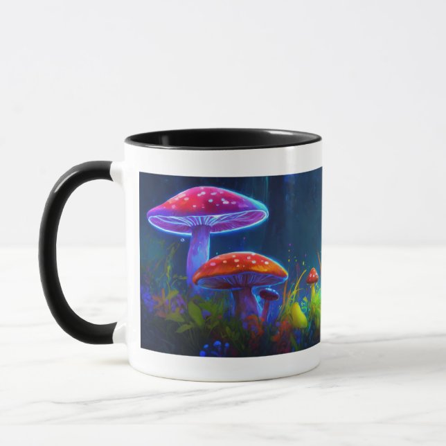 Neon Mushrooms: Psychedelic Glow Mug Design (Left)