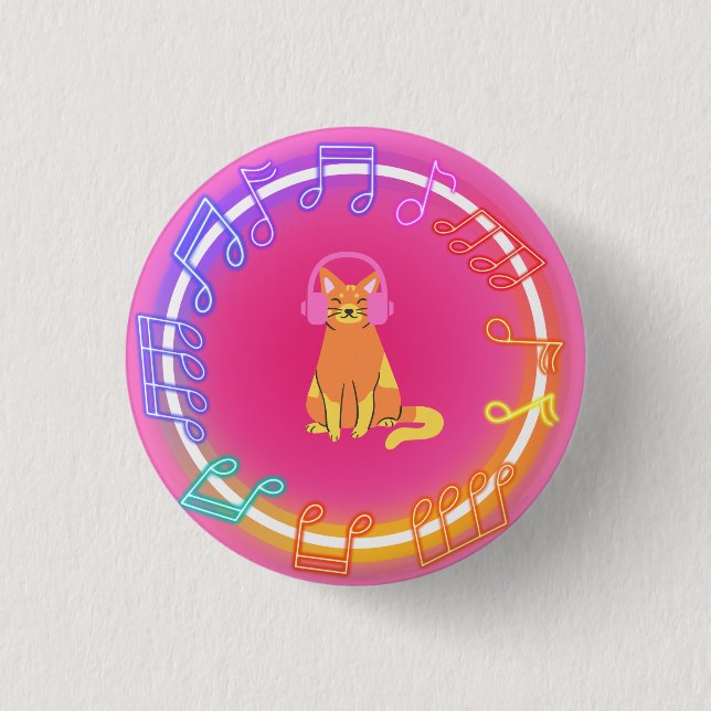 Neon Music Cat 3 Cm Round Badge (Front)