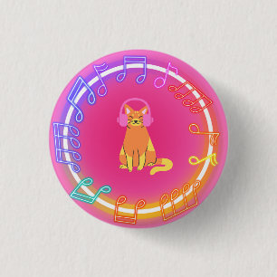 Neon Music Cat 3 Cm Round Badge