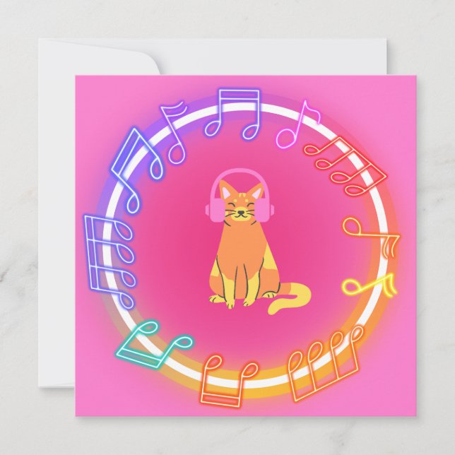 Neon Music Cat Invitation (Front)