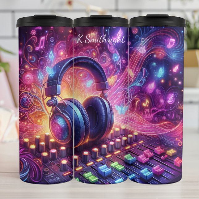 Neon Music Mixer Headphones Abstract Thermal Tumbler (Creator Uploaded)