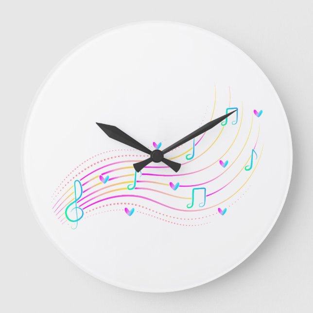 Neon musical note wave clipart large clock (Front)
