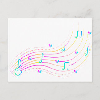Neon musical note wave clipart postcard