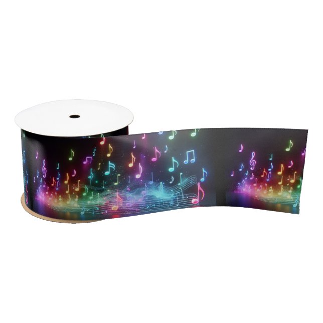 Neon Musical Notes  Satin Ribbon (Spool)
