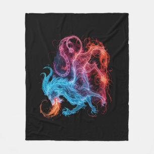 Neon Mythical Chimera Lion Glow Magical Fantasy Fleece Blanket
