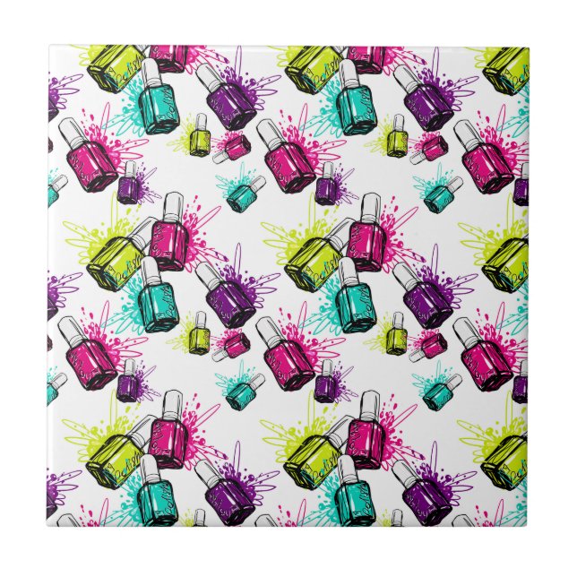 Neon Nail Polish Pattern Ceramic Tile (Front)