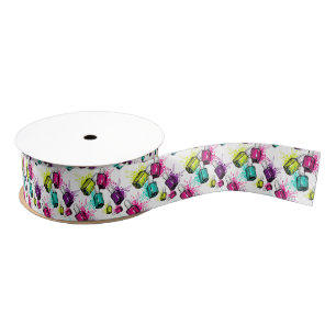 Neon Nail Polish Pattern Grosgrain Ribbon