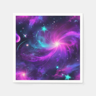 Neon Nebula Galaxy With Stars Napkin