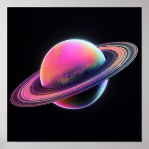 Neon Nebula Planet: Surreal Cosmic Illustration Poster