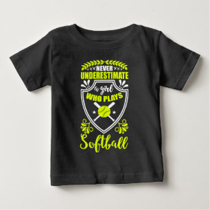 Neon Never Underestimate A Girl Who Plays Softball Baby T-Shirt