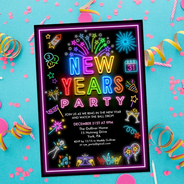 Neon New Year's Eve Party Invitation (Creator Uploaded)