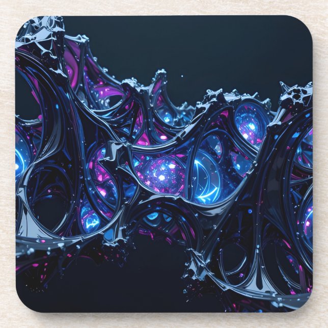 Neon Nexus: Interwoven Techno-Organic Structure Coaster (Front)