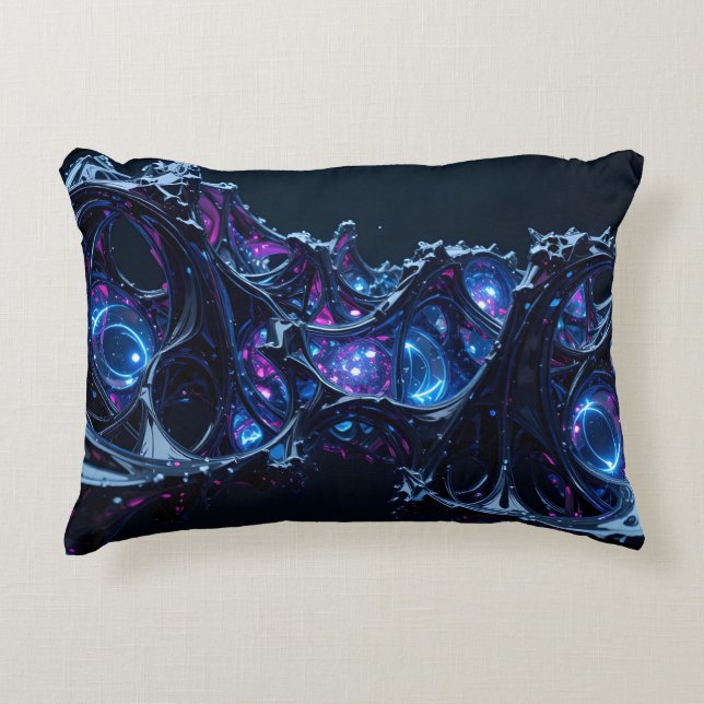 Neon Nexus: Interwoven Techno-Organic Structure Decorative Cushion (Front)