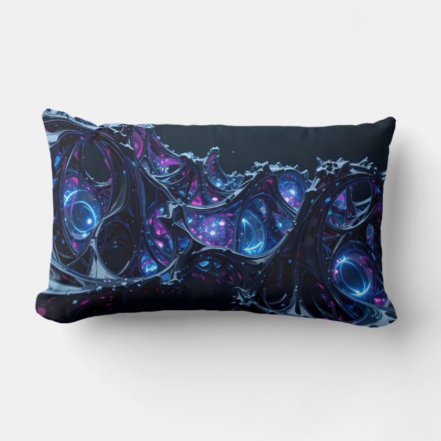 Neon Nexus: Interwoven Techno-Organic Structure Lumbar Cushion (Front)