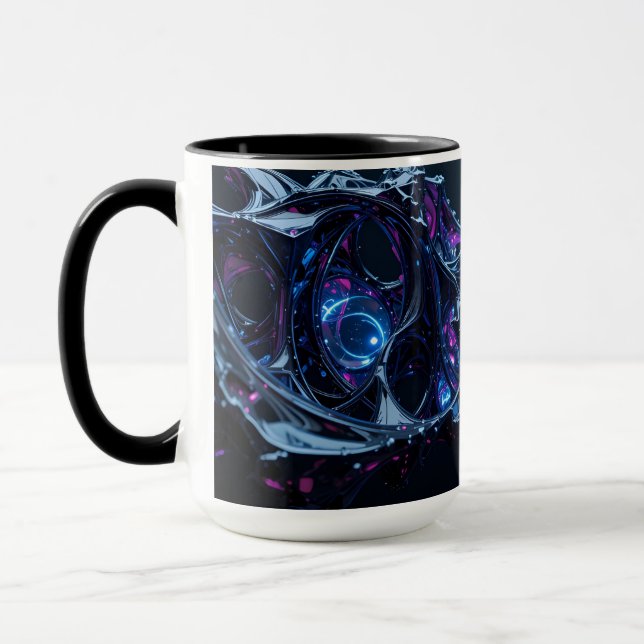 Neon Nexus: Interwoven Techno-Organic Structure Mug (Left)
