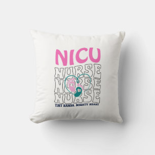 Neon NICU Nurse Typography with Footprint Art Cushion