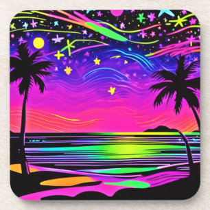 Neon Night Beachscape Coaster