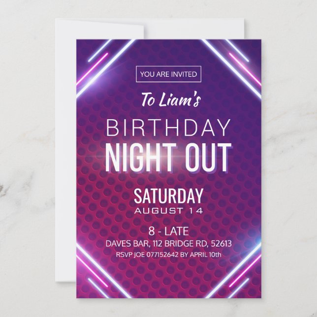 Neon Night Out Birthday Invitation (Front)