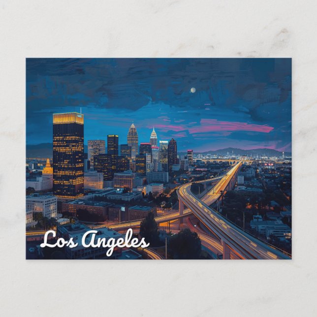 Neon Nights in Los Angeles Skyline Postcard (Front)