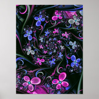 Neon Nightshade Floral Spiral Poster