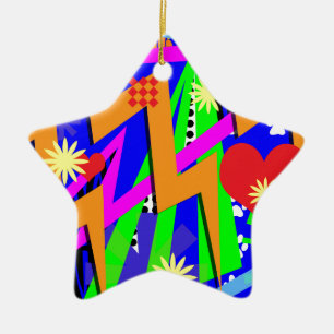 Neon Nineties Pattern Ceramic Tree Decoration
