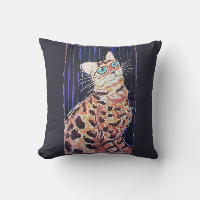 Neon Noir Bengal Cat Cushion (Front)